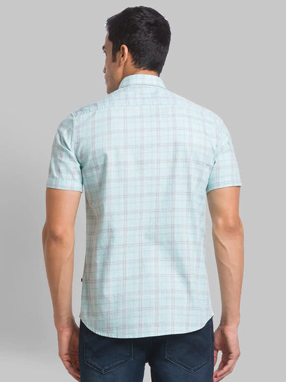 Men Green Slim Fit Checks Cotton Half Sleeve Shirts