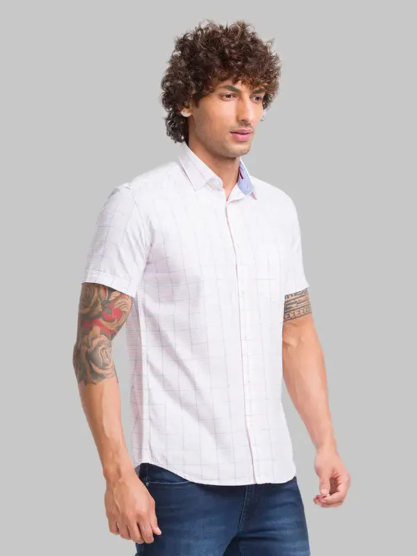 Parx Men Pink Checks Slim Fit Cotton Casual Shirt