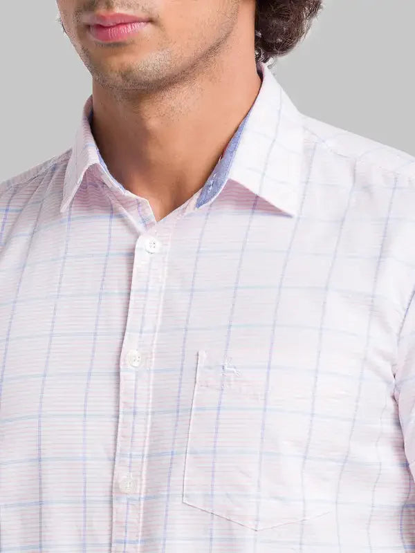 Parx Men Pink Checks Slim Fit Cotton Casual Shirt
