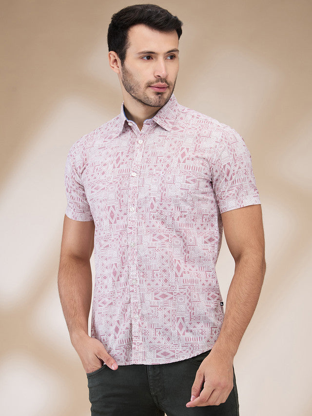 Parx Men Pink Printed Slim Fit Cotton Casual Shirt