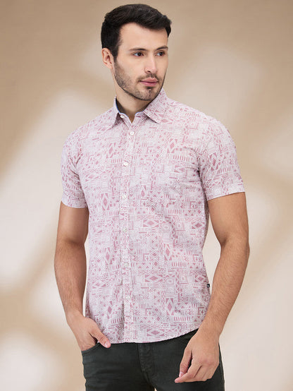 Parx Men Pink Printed Slim Fit Cotton Casual Shirt