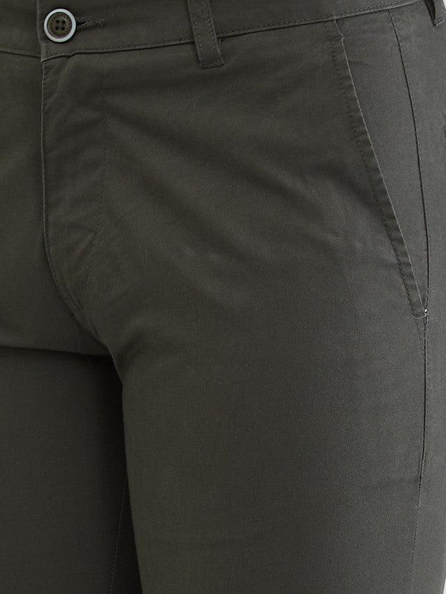 Parx Green Solid Low Rise Tapered Fit Cotton Blend Trouser