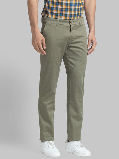 Parx Green Printed Low Rise Tapered Fit Cotton Blend Trouser