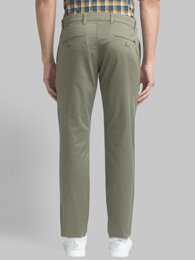Parx Green Printed Low Rise Tapered Fit Cotton Blend Trouser
