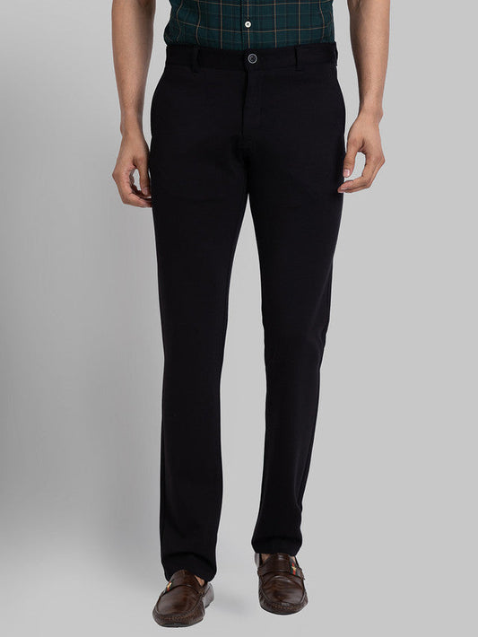 Parx Black Solid Low Rise Tapered Fit Rayon Blend Trouser