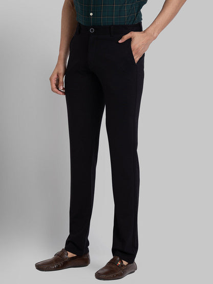 Parx Black Solid Low Rise Tapered Fit Rayon Blend Trouser