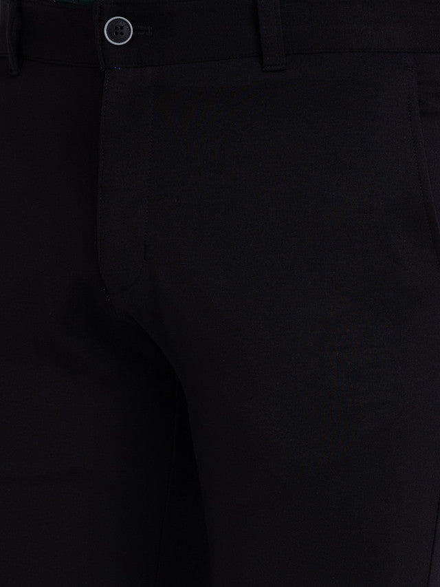 Parx Black Solid Low Rise Tapered Fit Rayon Blend Trouser
