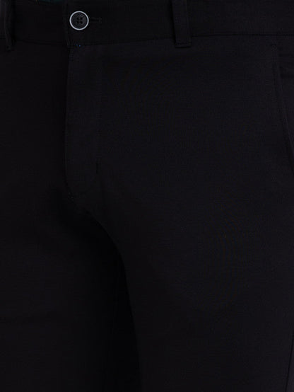 Parx Black Solid Low Rise Tapered Fit Rayon Blend Trouser