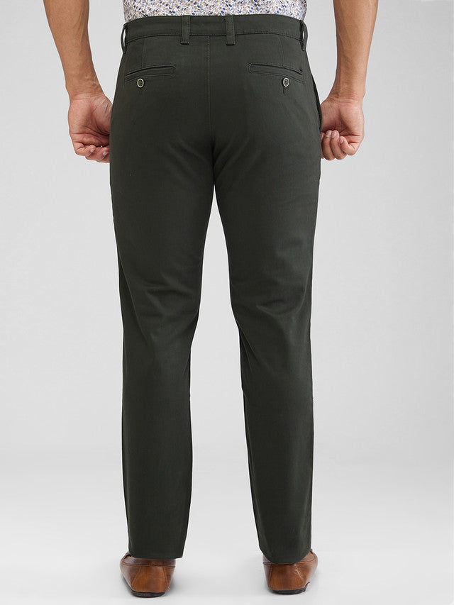 Parx Green Solid Low Rise Tapered Fit Cotton Blend Trouser