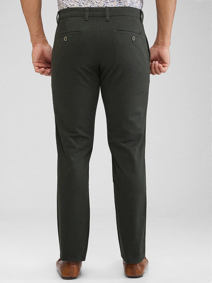 Parx Green Solid Low Rise Tapered Fit Cotton Blend Trouser