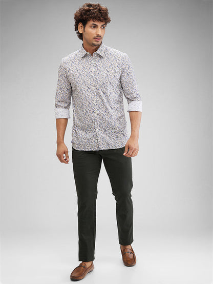 Parx Green Solid Low Rise Tapered Fit Cotton Blend Trouser