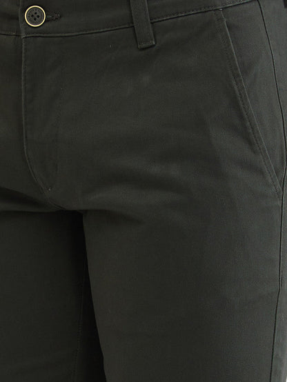 Parx Green Solid Low Rise Tapered Fit Cotton Blend Trouser