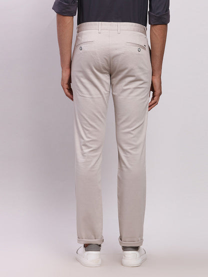 Parx Grey Solid Low Rise Tapered Fit Cotton Blend Trouser