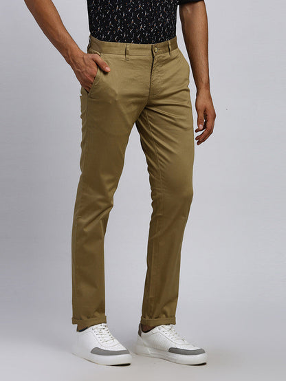 Parx Men Brown Solid Tapered Fit Trouser