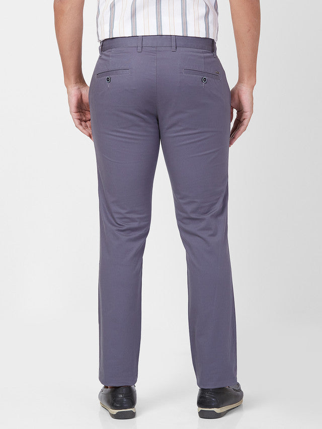 Parx Grey Solid Low Rise Tapered Fit Cotton Blend Trouser