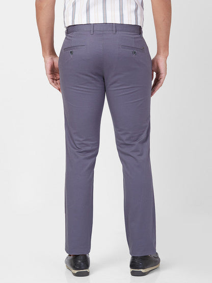 Parx Grey Solid Low Rise Tapered Fit Cotton Blend Trouser