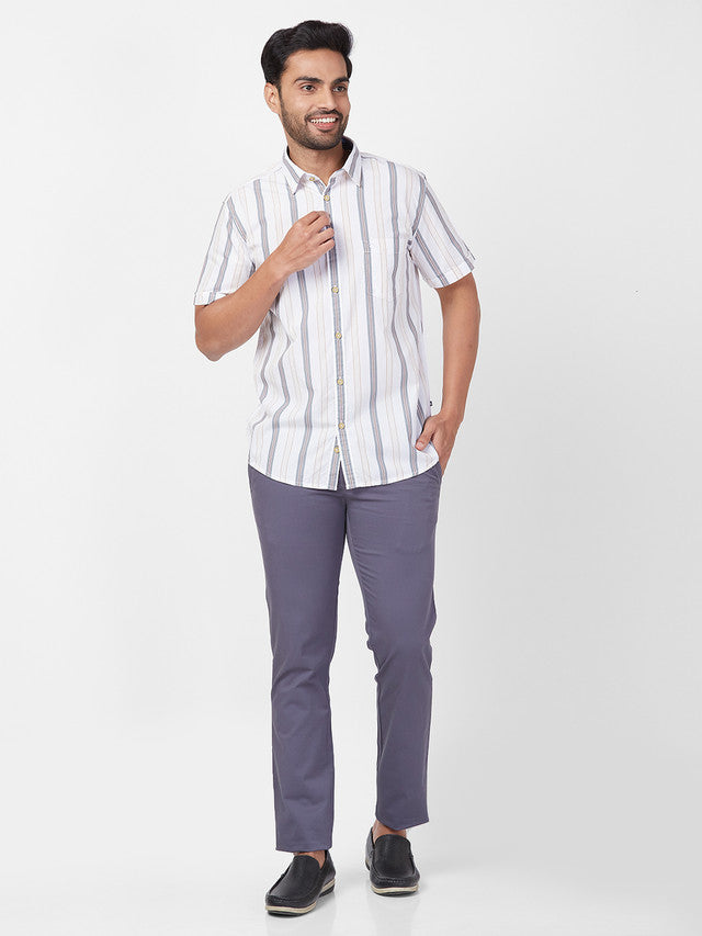 Parx Grey Solid Low Rise Tapered Fit Cotton Blend Trouser