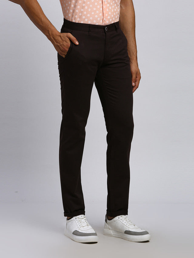 Parx Men Brown Solid Tapered Fit Trouser