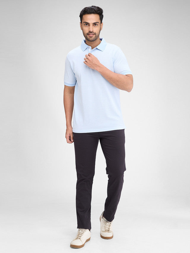 Parx Black Solid Low Rise Tapered Fit Cotton Blend Trouser