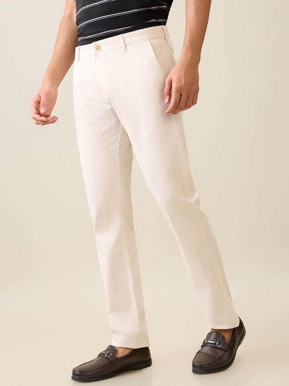 Parx Men Brown Solid Low Rise Tapered Fit Cotton Blend Trouser