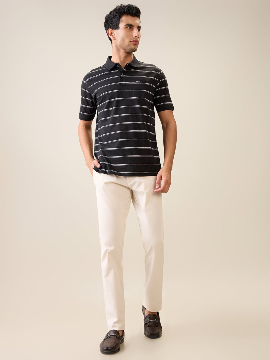 Parx Men Brown Solid Low Rise Tapered Fit Cotton Blend Trouser