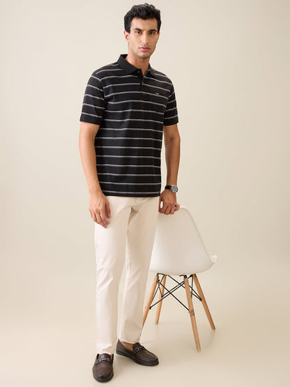 Parx Men Brown Solid Low Rise Tapered Fit Cotton Blend Trouser