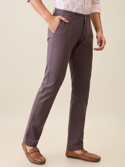 Parx Men Grey Solid Low Rise Tapered Fit Cotton Blend Trouser