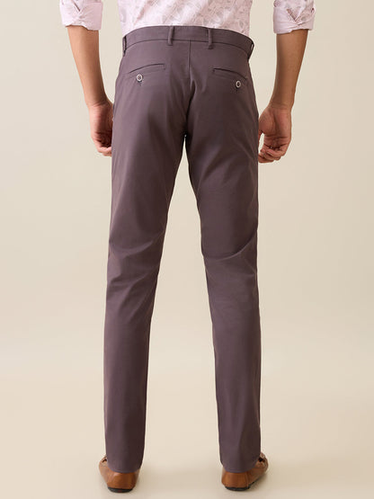 Parx Men Grey Solid Low Rise Tapered Fit Cotton Blend Trouser