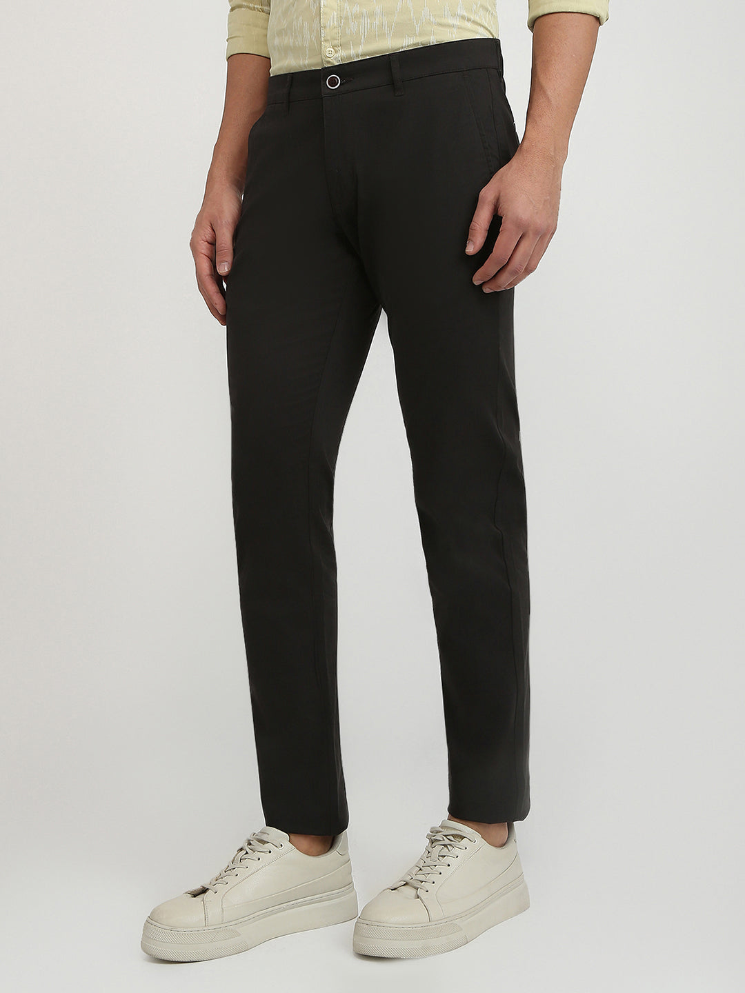 Parx Men Brown Solid Low Rise Tapered Fit Cotton Blend Trouser