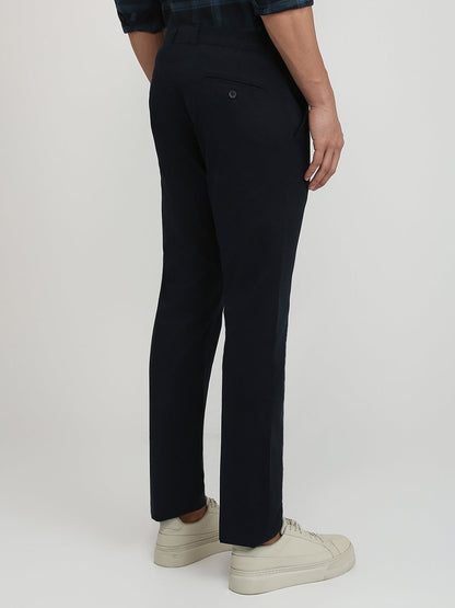 Parx Men Blue Twill Low Rise Tapered Fit Cotton Blend Trouser