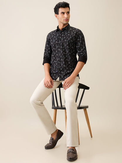 Parx Men Grey Twill Low Rise Tapered Fit Cotton Blend Trouser