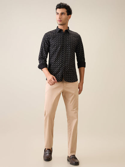 Parx Men Khaki Twill Low Rise Tapered Fit Cotton Blend Trouser