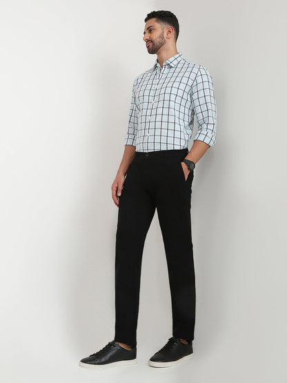 Parx Men Black Twill Low Rise Tapered Fit Cotton Blend Trouser