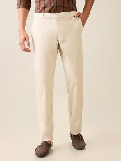 Parx Men Brown Solid-Dobby Low Rise Tapered Fit Cotton Blend Trouser