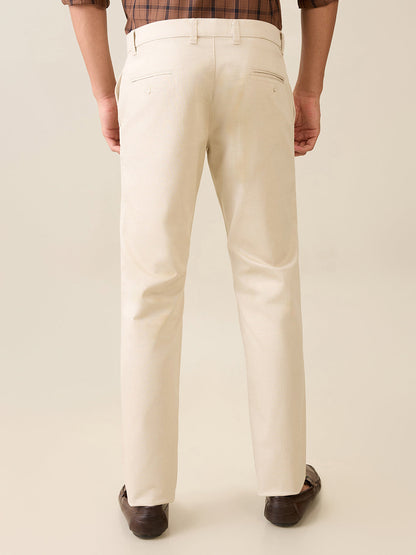 Parx Men Brown Solid-Dobby Low Rise Tapered Fit Cotton Blend Trouser