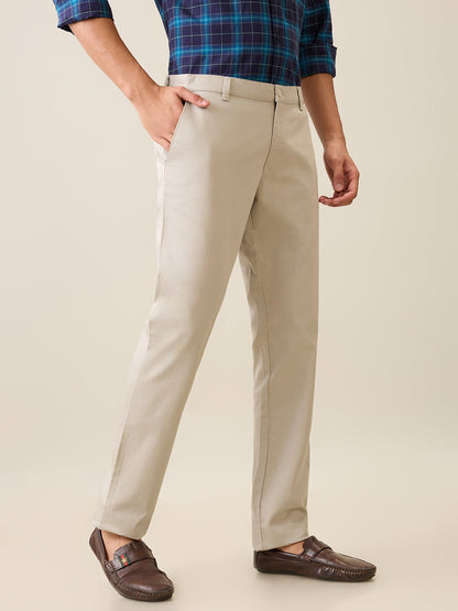 Parx Men Green Solid-Dobby Low Rise Tapered Fit Cotton Blend Trouser