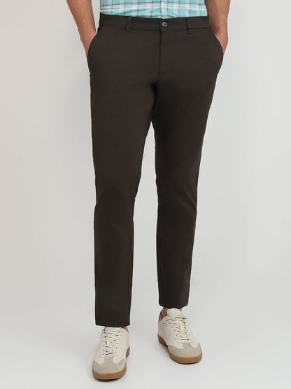 Parx Men Green Solid-Dobby Low Rise Tapered Fit Cotton Blend Trouser
