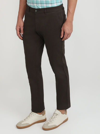 Parx Men Green Solid-Dobby Low Rise Tapered Fit Cotton Blend Trouser