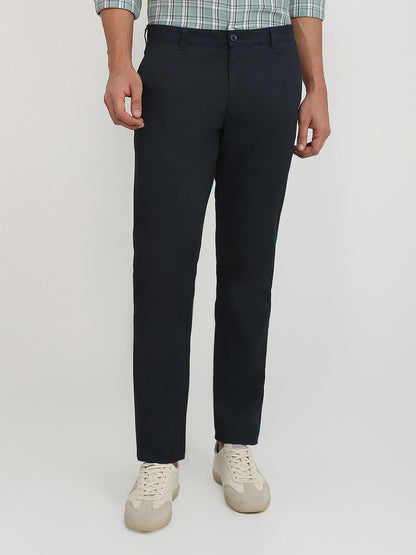 Parx Men Blue Printed Low Rise Tapered Fit Cotton Blend Trouser