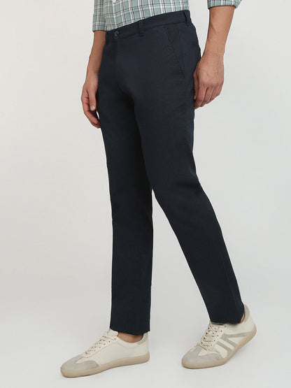 Parx Men Blue Printed Low Rise Tapered Fit Cotton Blend Trouser