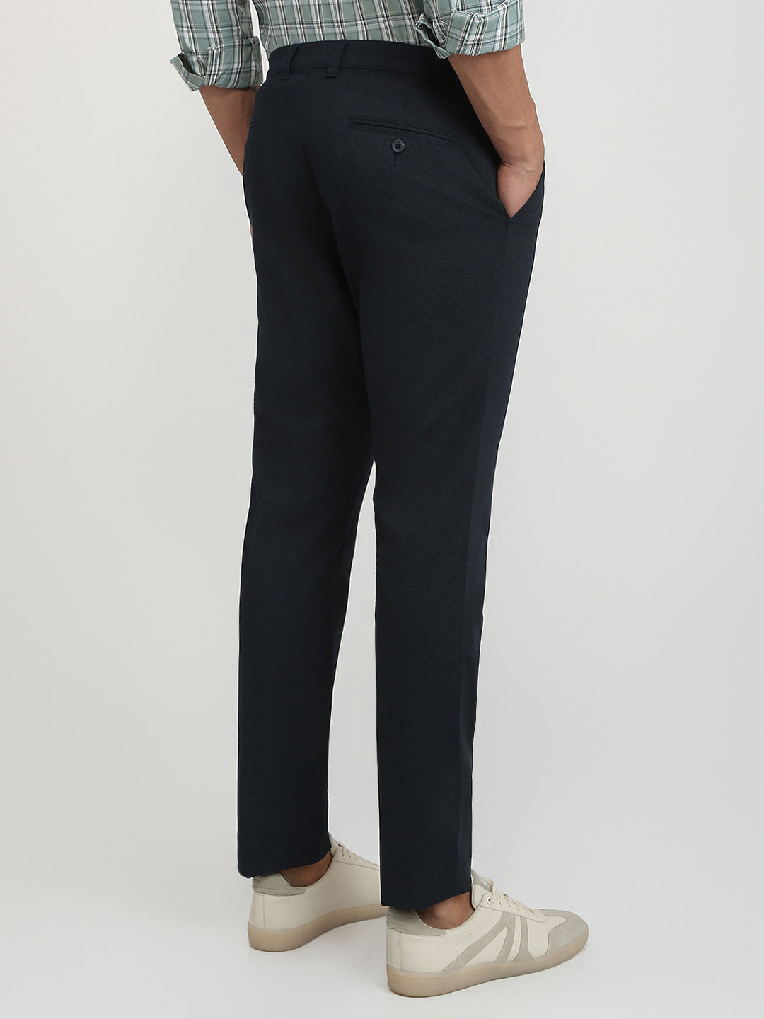 Parx Men Blue Printed Low Rise Tapered Fit Cotton Blend Trouser