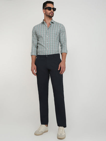 Parx Men Blue Printed Low Rise Tapered Fit Cotton Blend Trouser