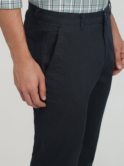 Parx Men Blue Printed Low Rise Tapered Fit Cotton Blend Trouser