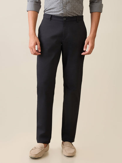 Parx Men Black Printed Low Rise Tapered Fit Cotton Blend Trouser