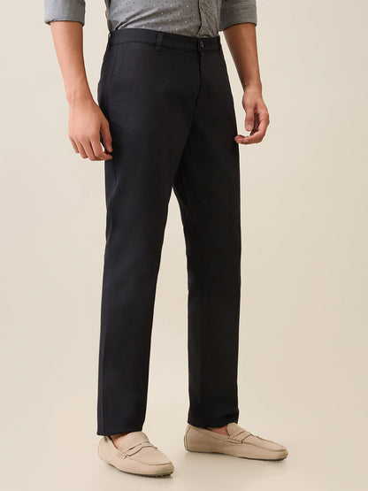 Parx Men Black Printed Low Rise Tapered Fit Cotton Blend Trouser