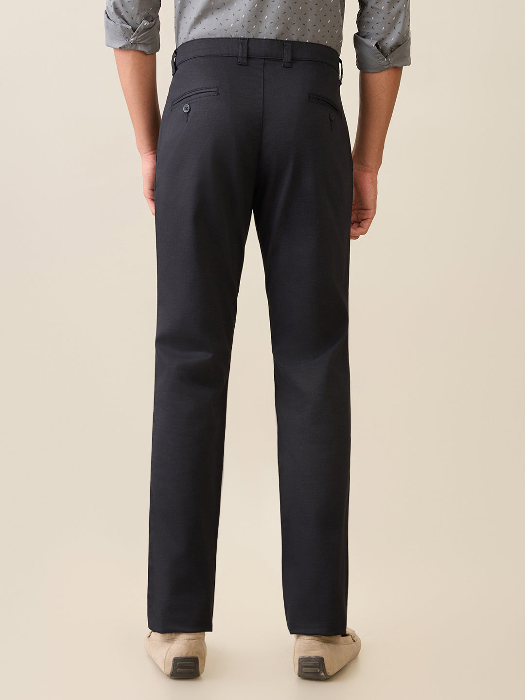 Parx Men Black Printed Low Rise Tapered Fit Cotton Blend Trouser