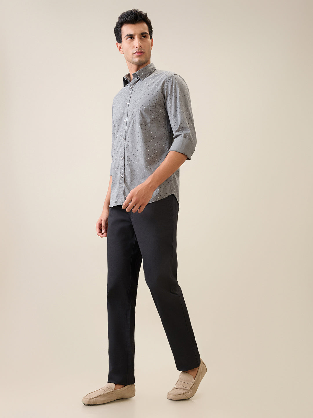 Parx Men Black Printed Low Rise Tapered Fit Cotton Blend Trouser