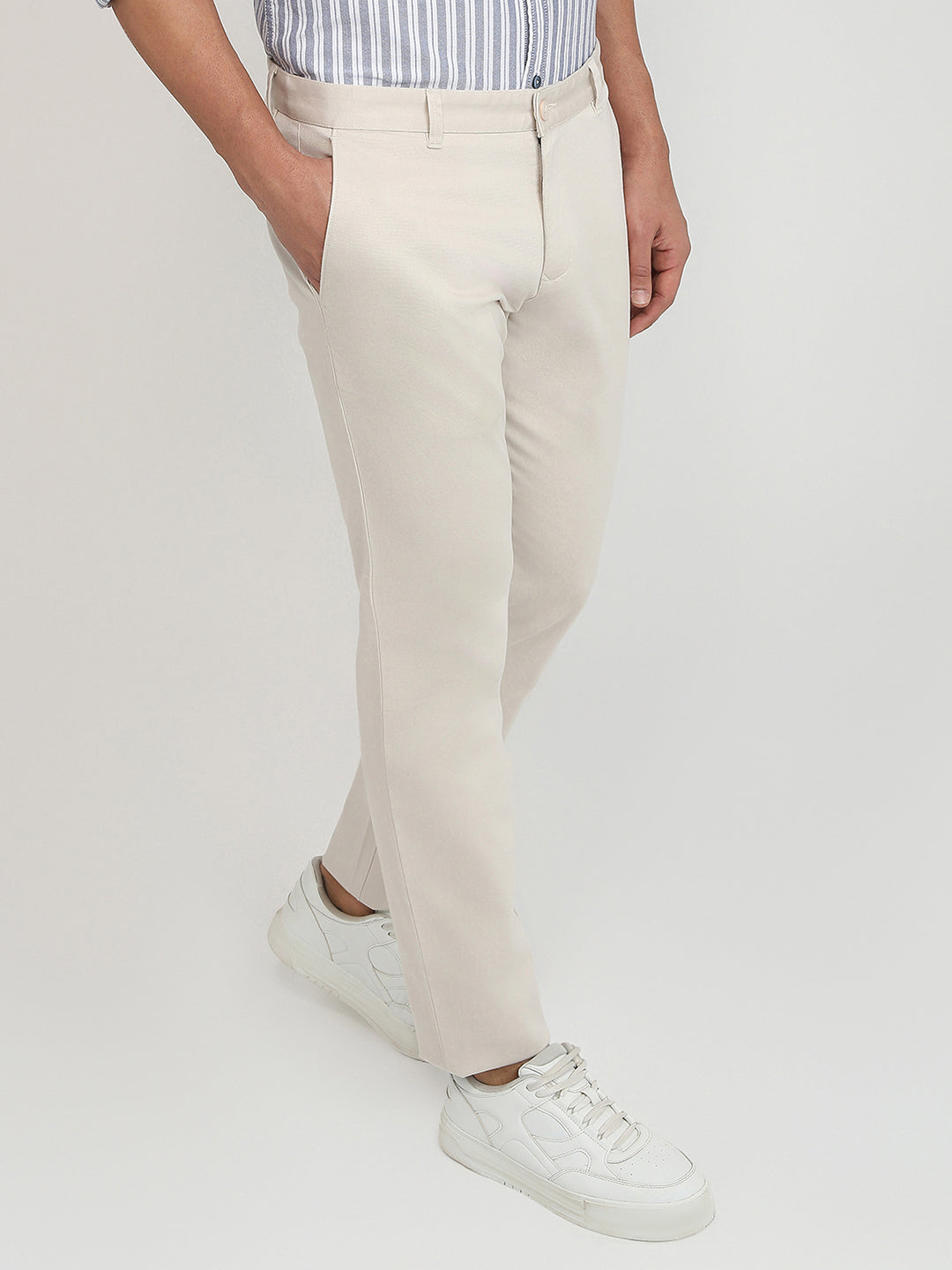 Parx Men Brown Printed Low Rise Tapered Fit Cotton Blend Trouser