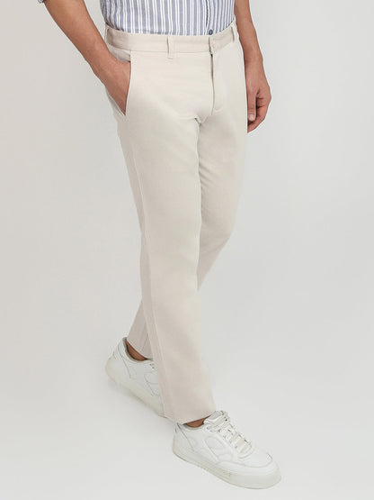 Parx Men Brown Printed Low Rise Tapered Fit Cotton Blend Trouser