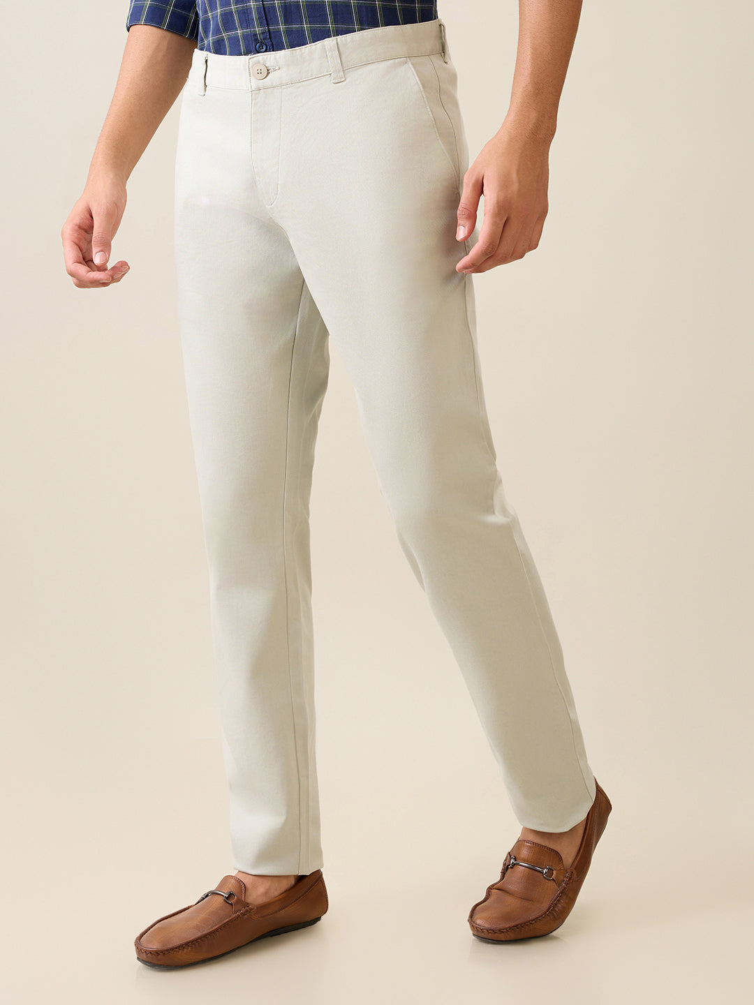 Parx Men Green Printed Low Rise Tapered Fit Cotton Blend Trouser